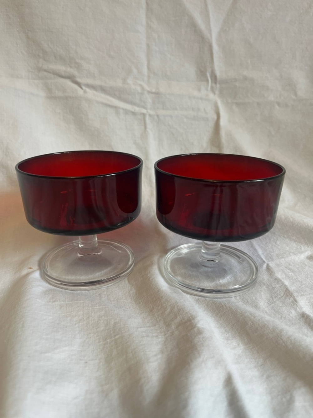 Set of 2 Luminar Ruby Red Glass Cavalier Champagne or Dessert Cups